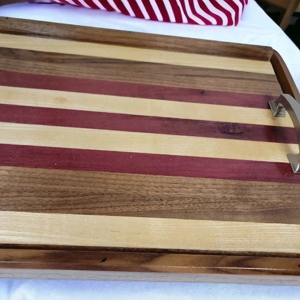 Handmade Rustic Charcuterie Cutting Board  with Handles Purple Heart White Oak